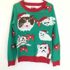 Ugly Cat Christmas Sweater Tipsy Elves Size Small